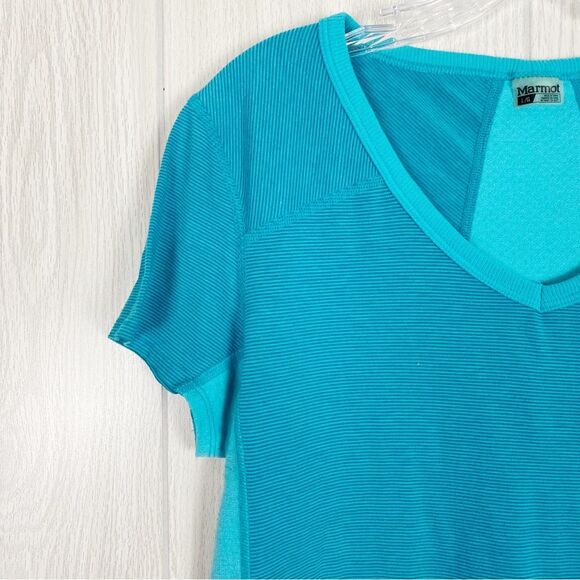 Marmot | Julie Short Sleeve Shirt In Aqua Stripe Size Large - Picture 5 of 8